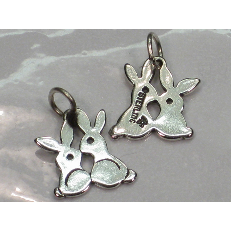 Sterling Silver Kissing Rabbits Charm, Love Gift